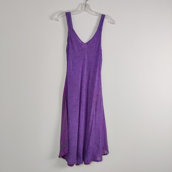 Alchemy Fashions Women's 100% Silk Slip Dress Size Medium Purple Floral - Picture 3 of 9